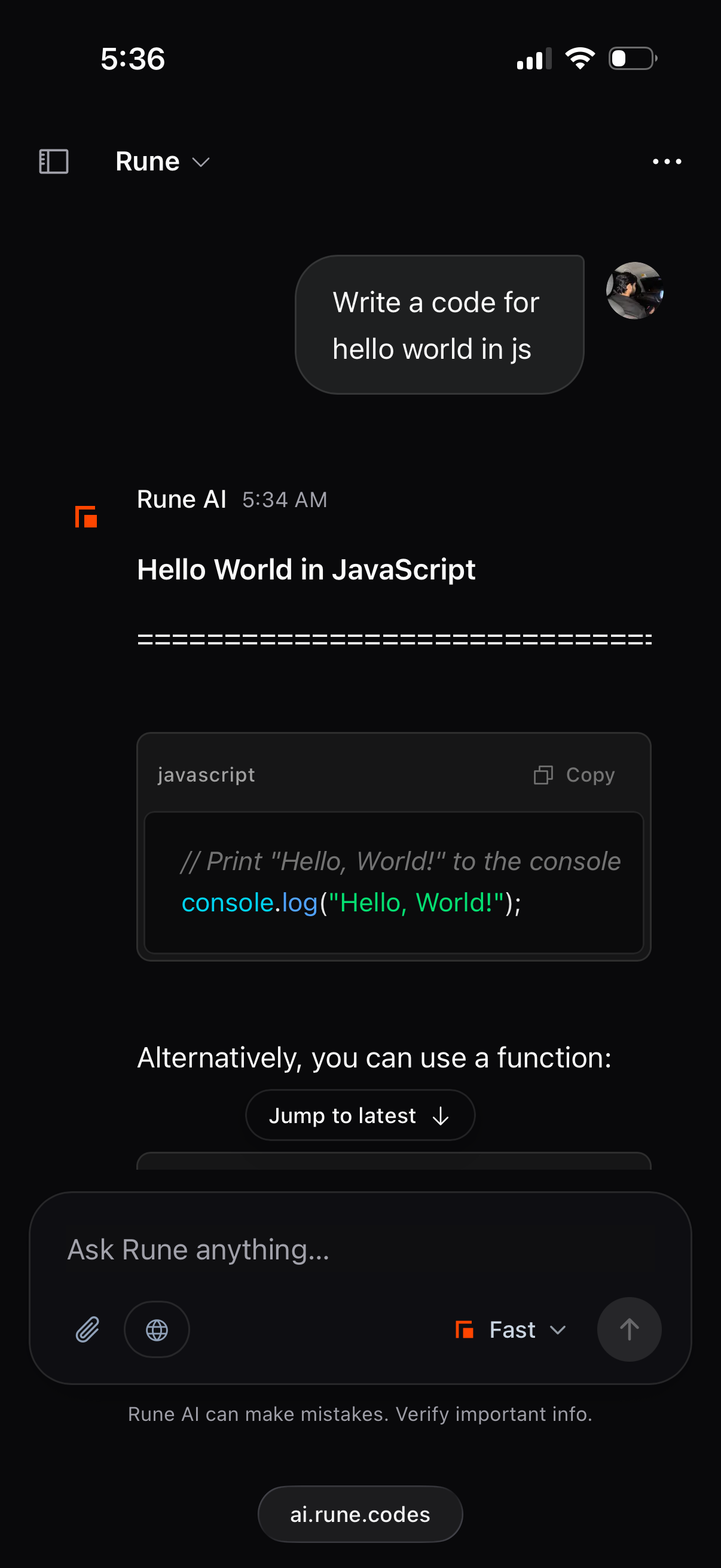 RuneAI Mobile View 2